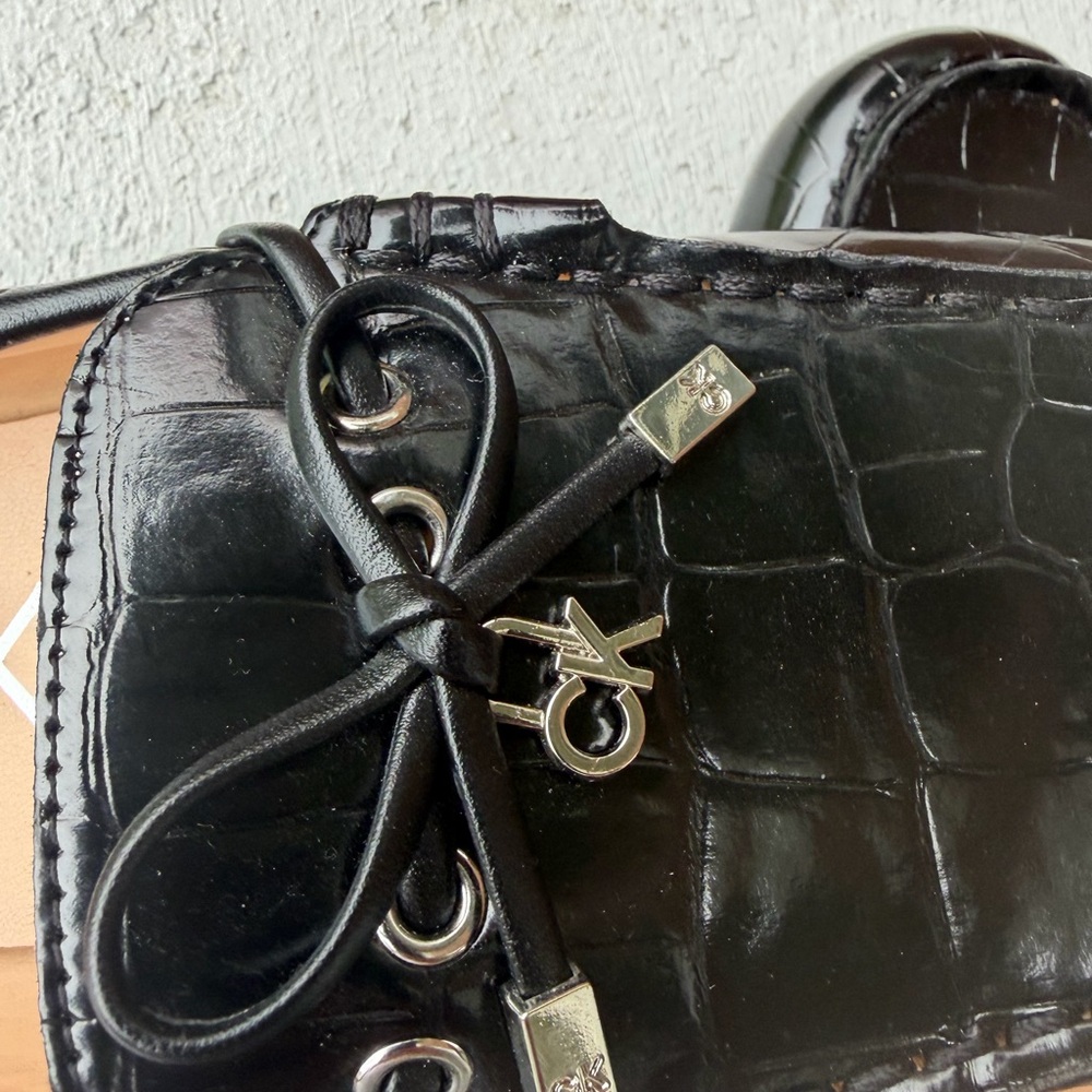 Calvin Klein Black Quilted Patent Driving Loafers with Bow Detail - Picture 5 of 8